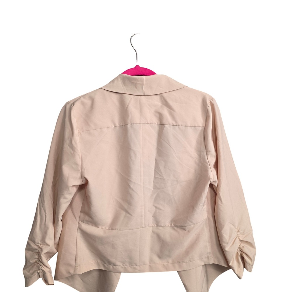 Michel Fashion Womens Tan Open Front Ruched Sleeve Asymmetric Blazer 7037 M - Picture 2 of 9